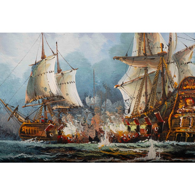 Vintage J. Harvey Naval Battle Original Oil Painting, Signed & Framed For Sale - Image 9 of 10