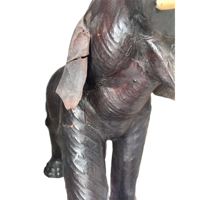 Coffee Monumental 47” Vintage Leather Elephant Sculpture – Distressed For Sale - Image 8 of 16