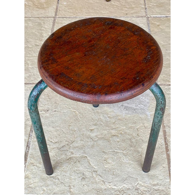 Wood Vintage Tripod Stool in the style of Jean Prouvé, 1940s For Sale - Image 7 of 18