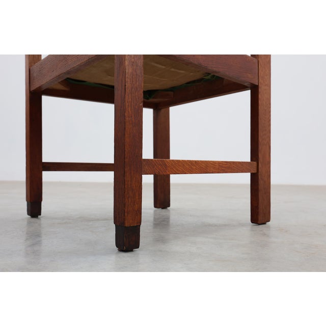 Brown Amsterdamse School Oak and Velvet Side Chair, the Netherlands, 1920s For Sale - Image 8 of 15