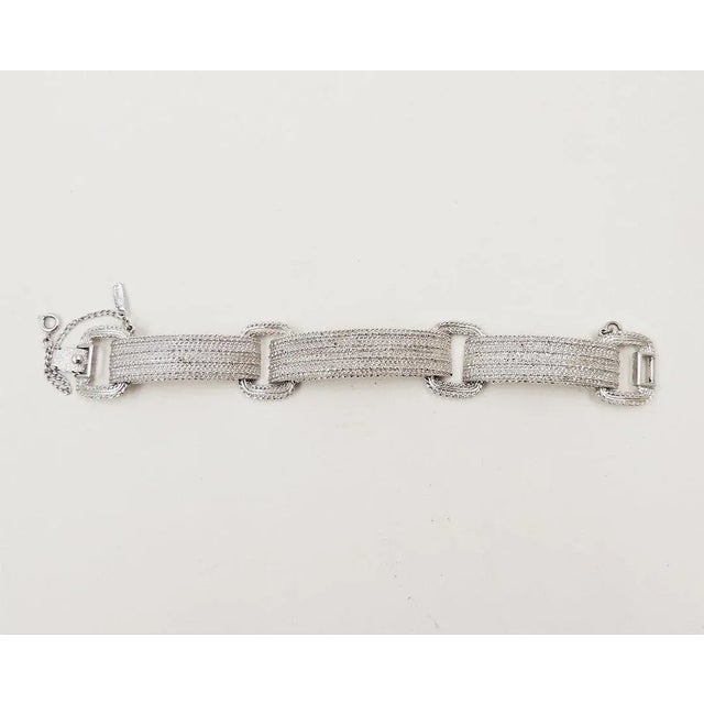 Silver Vintage 1970s Monet Rhodium Plated Buckle Bracelet For Sale - Image 8 of 8