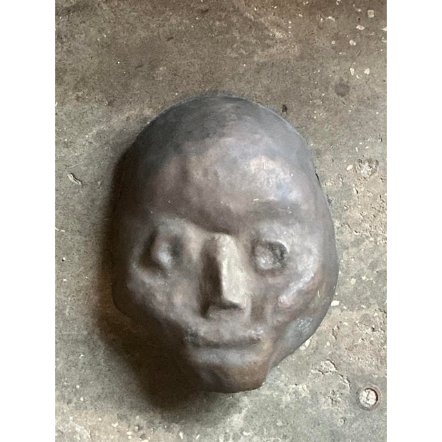 Vintage Hammered Z Bronze Death Mask Wall Sculpture For Sale - Image 4 of 12