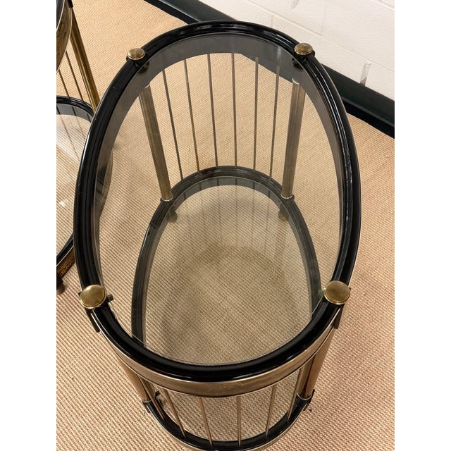 1970s Bernhard Rohne Acid Etched Brass Oval Side Table for Mastercraft, a Pair For Sale - Image 9 of 11