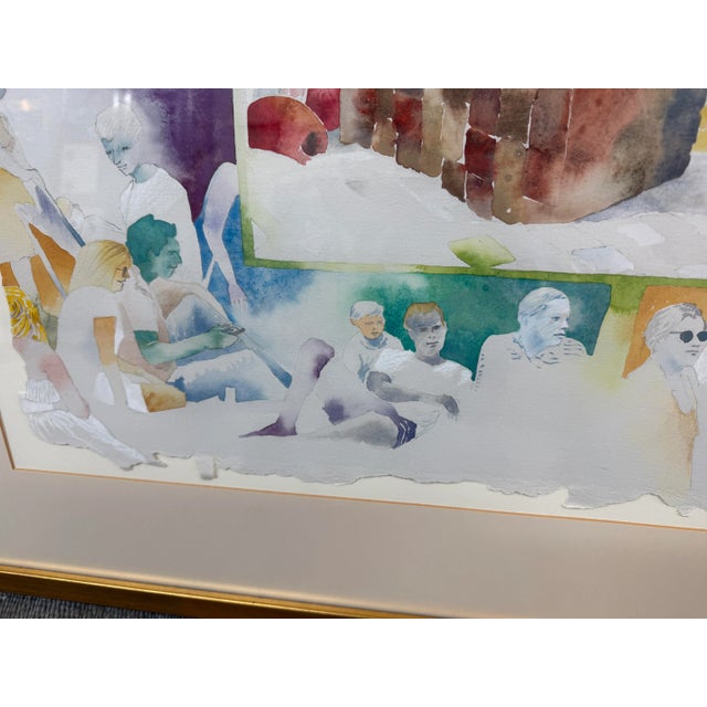 White Bruce Bobick "Community Picnic" Original Watercolor Painting For Sale - Image 8 of 12