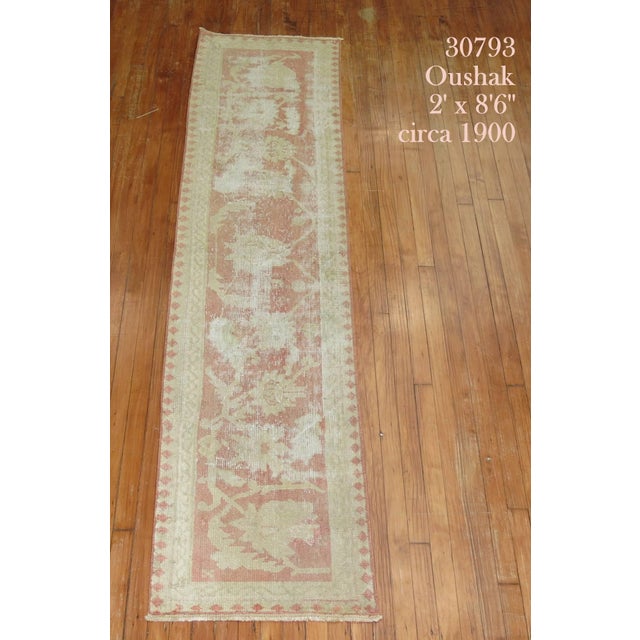 Soft Pink Antique Oushak Runner - 2' x 8'6" For Sale - Image 4 of 6