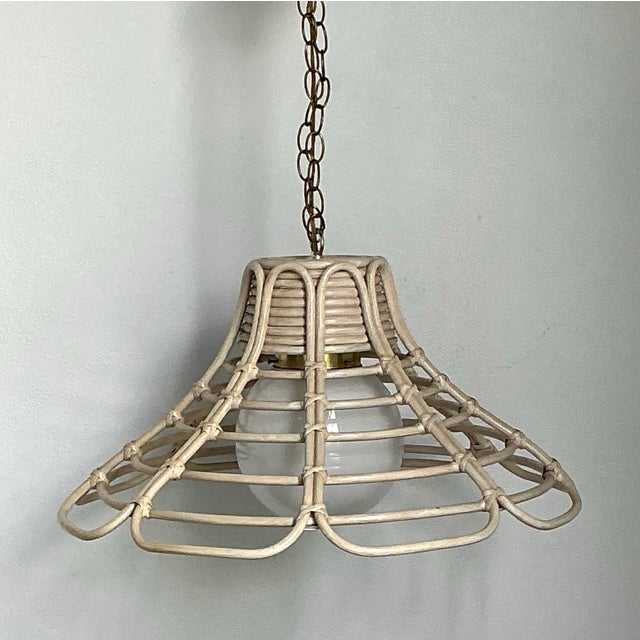 Wood Vintage Bent Washed Rattan Chandelier For Sale - Image 7 of 12