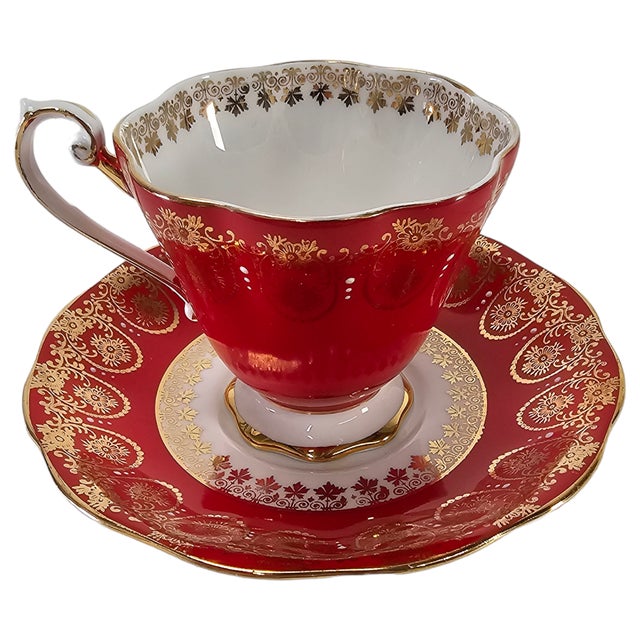 Royal Standard Tea Cup & Saucer in Royal Red and Gold Color Chairish