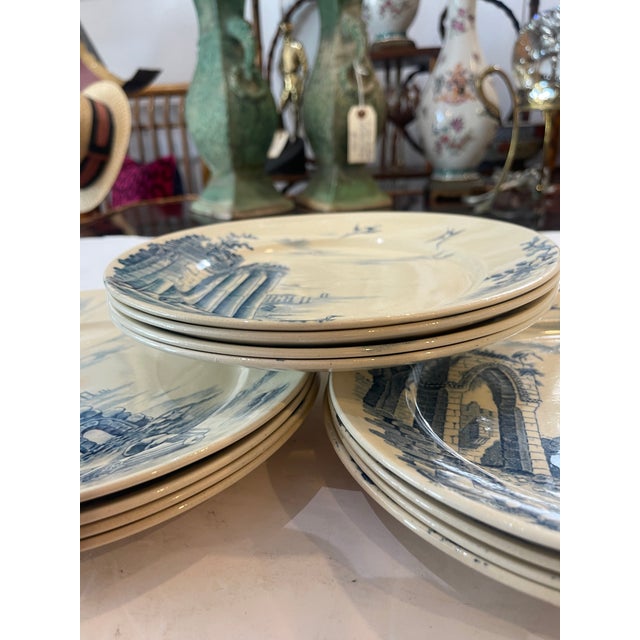 Art Nouveau French 19Th. C. Architectural Ruins, Faience Plates by Gien, c.1900, Set 12 For Sale - Image 3 of 12