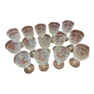 Mid 20th Century Molded Glass Water Goblets - Set of 14 For Sale