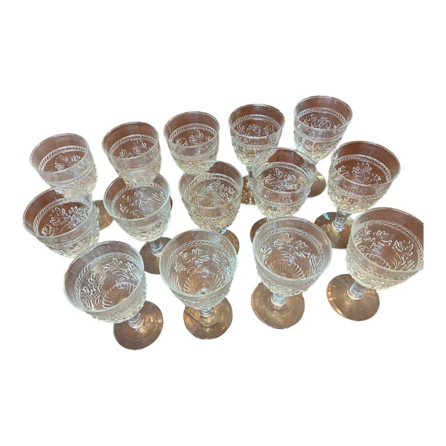 Mid 20th Century Molded Glass Water Goblets - Set of 14 For Sale