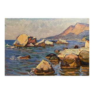 1980s Oil Painting Sea Shore Grigoriy Ruban For Sale