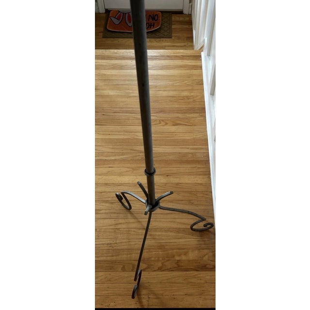 Late 20th Century Wrought Iron Coat & Hat Rack Distinctive Spiral Globe Top Tripod Base Brutalist For Sale - Image 5 of 12