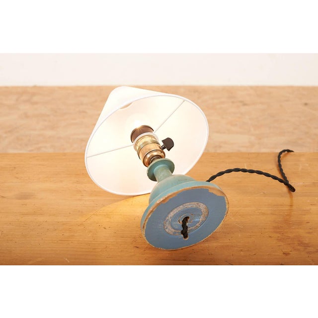Wooden Base and Painted Mint Green Lamp, 1930s For Sale - Image 5 of 11