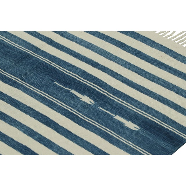 Rug & Kilim's Modern Dhurrie Rug in Blue with White Stripes & Geometric Patterns - 10x14 For Sale In New York - Image 6 of 8
