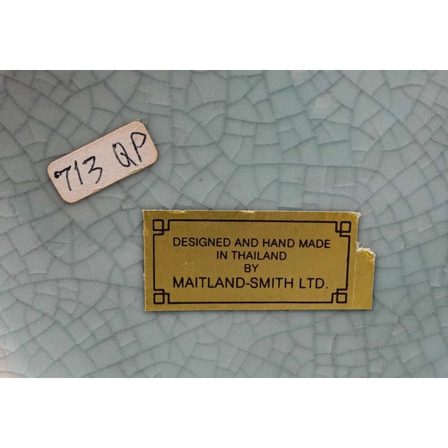 Mid 20th Century Maitland Smith Celadon Crackle Glazed Porcelain Foo Dogs Large Lidded Ginger Jar For Sale - Image 9 of 10