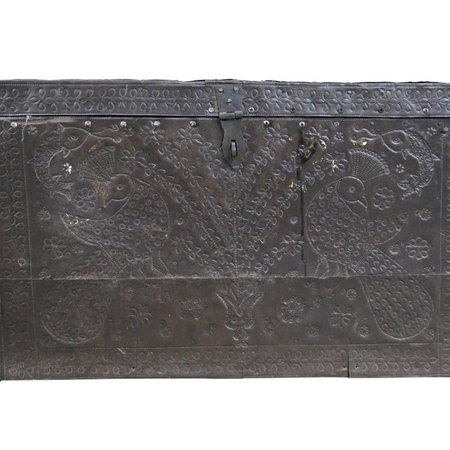 Vintage Wooden Rustic Chest With Hammered Metal Cladding For Sale In Houston - Image 6 of 8