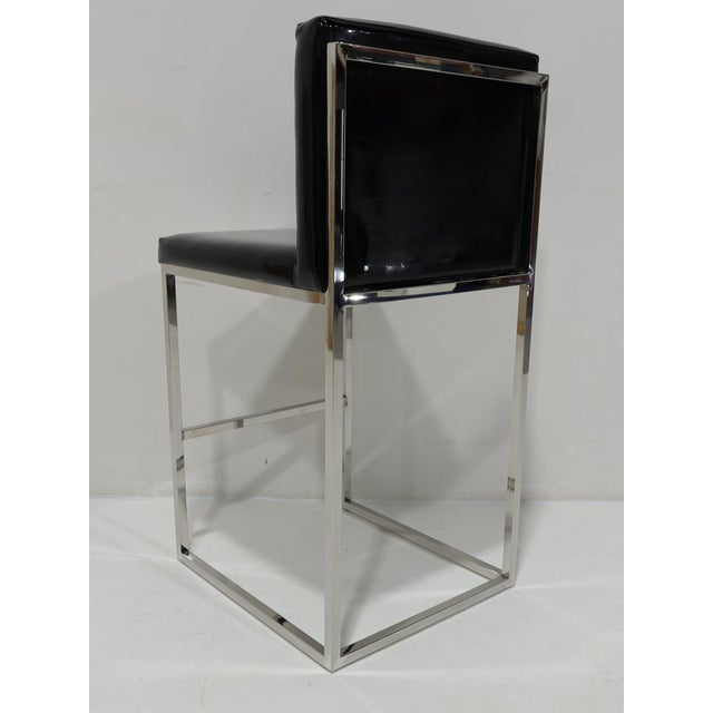 Metal Set of Six Bar Stools in Black Patent Leather With Chrome Frames For Sale - Image 7 of 7