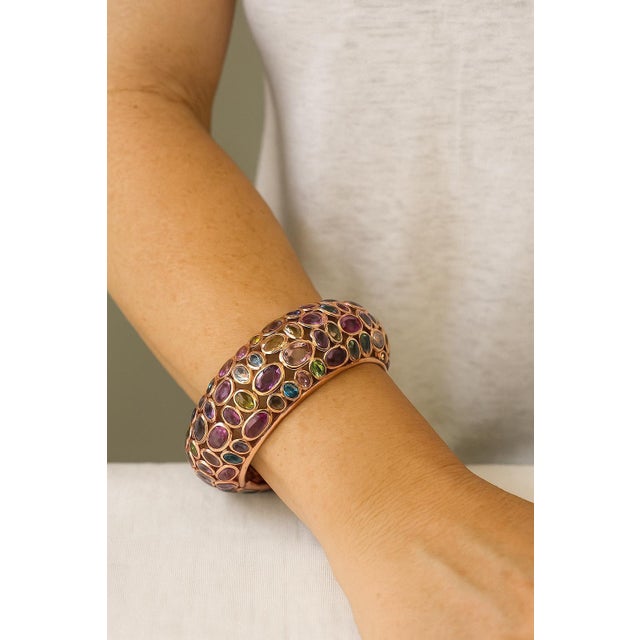 Bochic "Capri" Vintage Ruby & Emerald Multi Gem Bangle Set In 18K Gold & Silver For Sale - Image 14 of 18