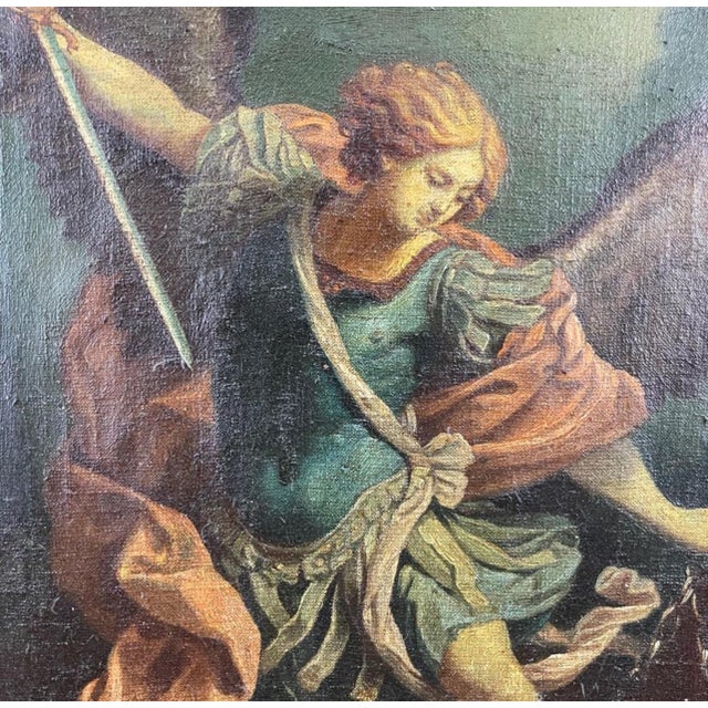 After Guido Reni, "The Archangel Michael Defeating Satan" Oil on Canvas Painting For Sale - Image 11 of 12