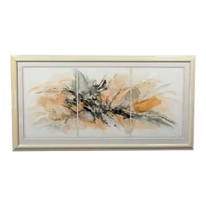 Vintage Large Textured Abstract Mixed Media Triptych Painting or Wall Art Signed Koo