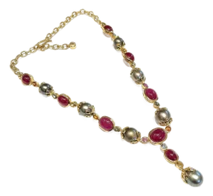 Bochic "Capri" Vintage Ruby, Sapphire, South-sea Pearl Necklace 18K Gold & Silver