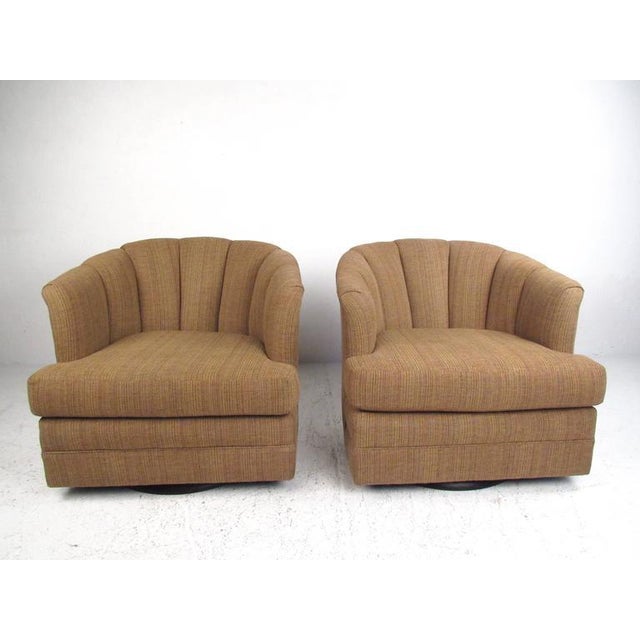 Pair of Contemporary Barrel Back Swivel Chairs | Chairish
