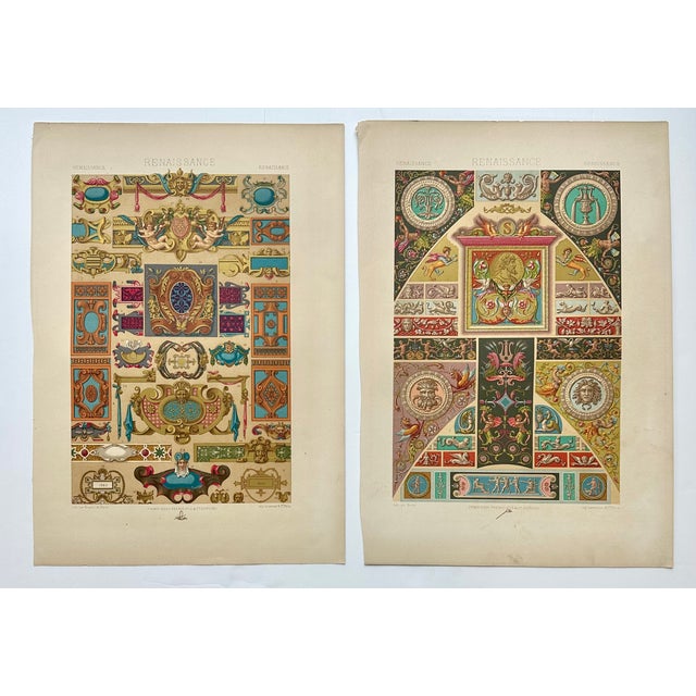 Printmaking Materials 1873 Racinet l'Ornement Polychrome Chromolithographs – Renaissance Ornament Prints, Pair For Sale - Image 7 of 7