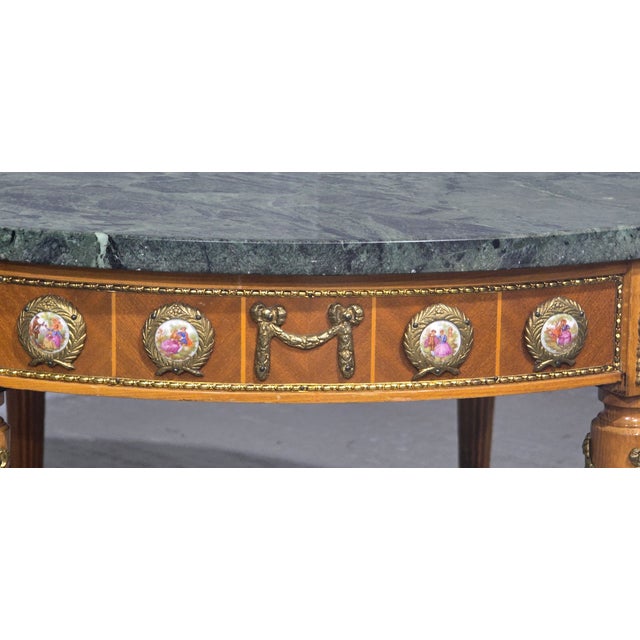 Brown Marble and Porcelain Plaque Coffee Table, 1920s For Sale - Image 8 of 9