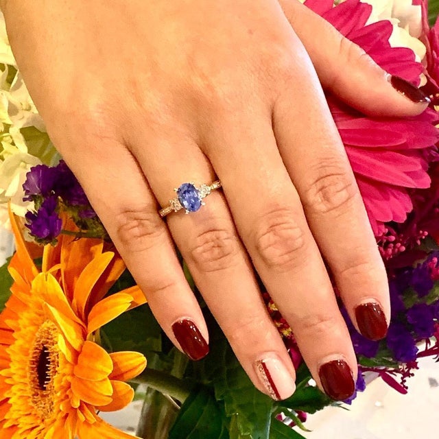 Blue Diamond Blue Sapphire Ring 14k Gold Women 1.67 TCW Certified, Size 6.25 For Sale - Image 8 of 8