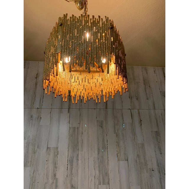 Moe Light 1960s Golden Brass Brutalist Pendant by Moe Lighting, Unmarked For Sale - Image 4 of 11