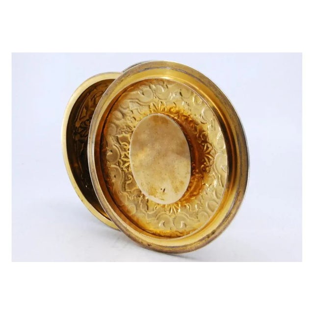 Jewelry Box in Embossed Silver with Circular Plant Motifs, Gold Interior and Antique Lady Removable Lid For Sale - Image 3 of 10