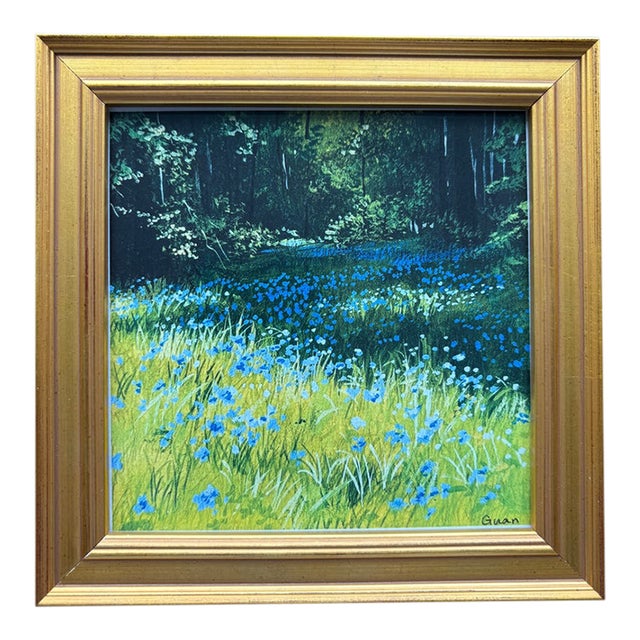 Contemporary Texas Bluebonnets in Meadow in Custom Frame For Sale