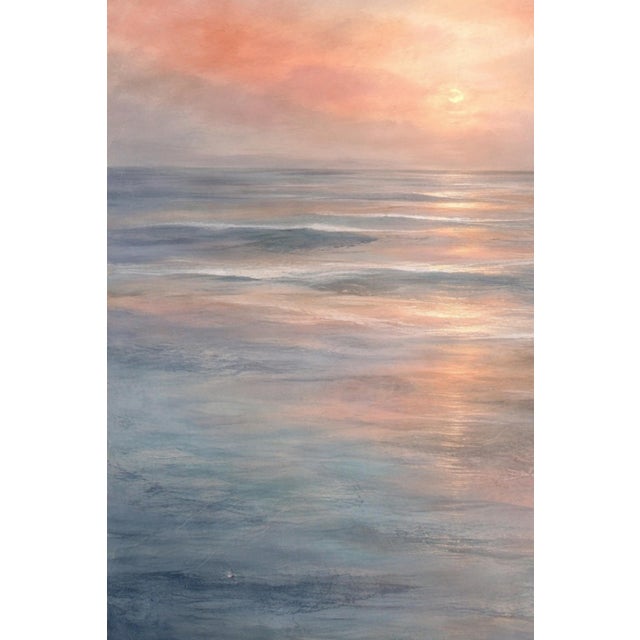 Paper Abstract Coastal Sunset Seascape Wall Art, Ocean Horizon Landscape Print, Pastel Beach Art, 24″ × 36″ For Sale - Image 7 of 9