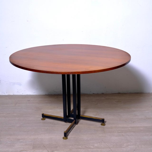 Round Table with Metal Frame and Wooden Top, 1950s For Sale - Image 12 of 18