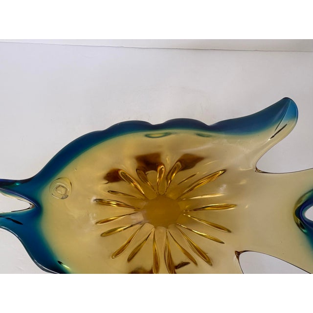 Vintage Amber and Teal Blue Murano-Style Art Glass Fish Bowl For Sale In Orlando - Image 6 of 11