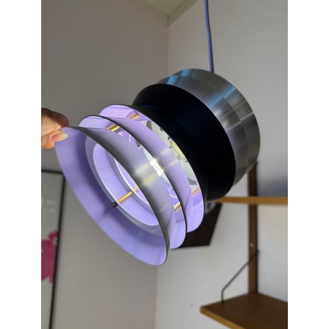 Metal Silver, Black and Purple Trava Pendant Lamp by Carl Thore for Granhaga For Sale - Image 7 of 11