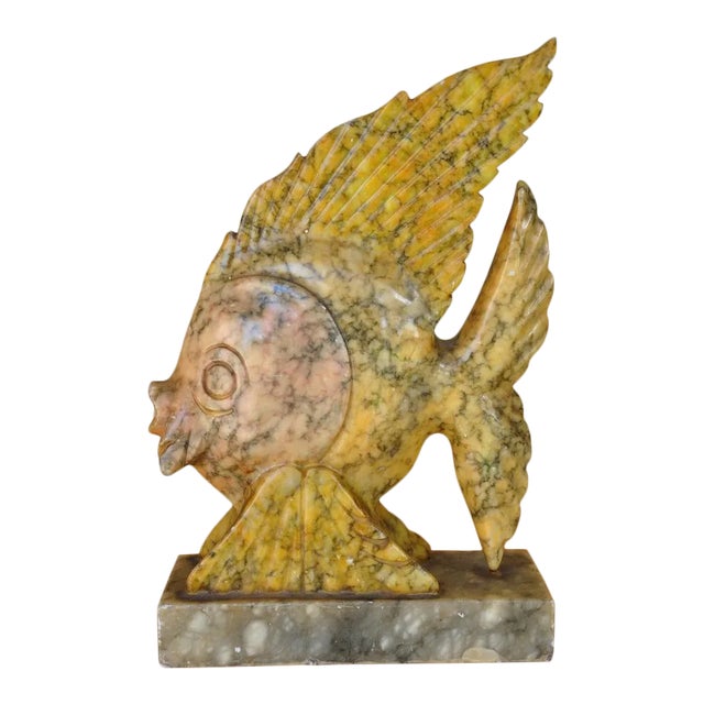 Vintage Italian Yellow/Pink Alabaster Carved Sculpture of a Fish For Sale