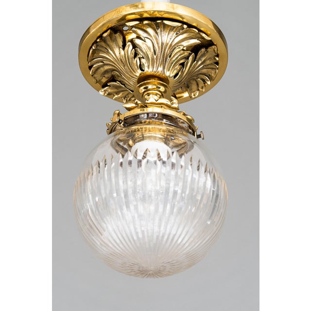 Historistic ceiling lamp with cut glass shade vienna around 1890sBrass only polished Original cut glass shade Up to 250V...