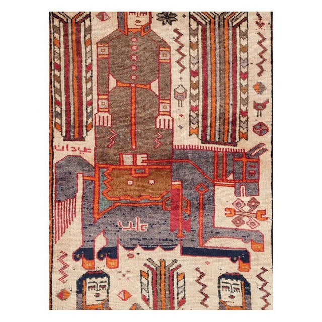This mid-20th-century Persian Pictorial Bakhtiari tribal gallery rug presents a vivid narrative composition arranged...