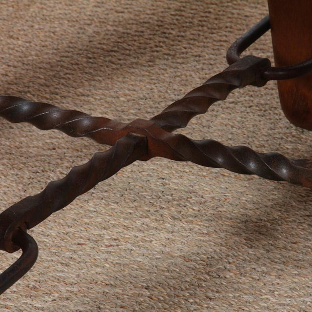 Round Coffee Table in Oak and Wrought Iron, 1950 For Sale - Image 9 of 10