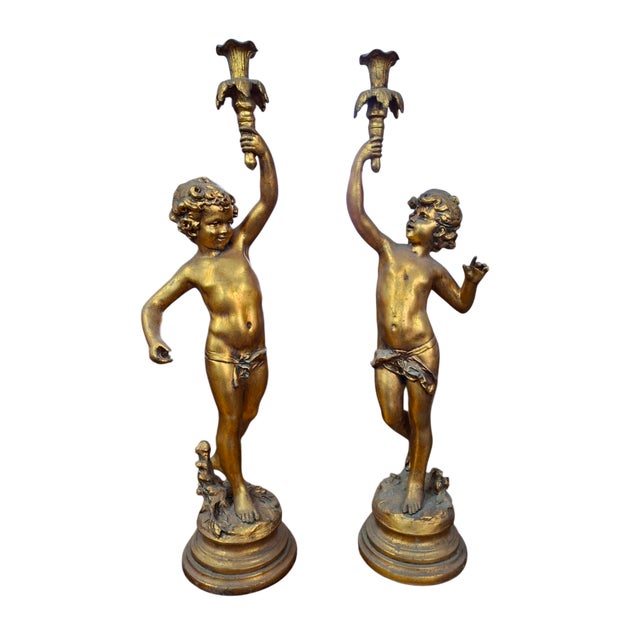 Plastic Unknown, Gold Leaf Candlestick Angels, 1950s, Epoxy Resin, Set of 2 For Sale - Image 7 of 7