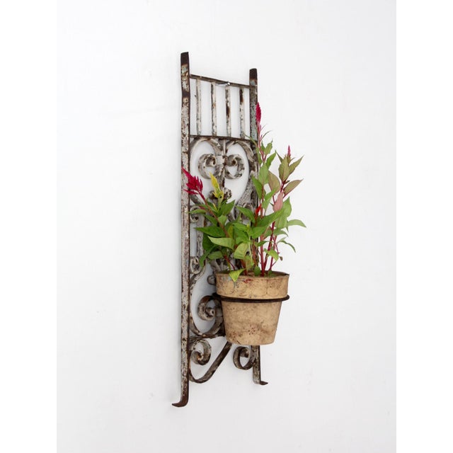 Vintage Spanish Revival Wrought Iron Wall Planter Sconce For Sale - Image 4 of 16