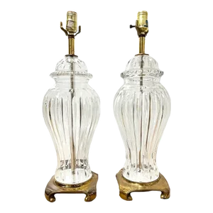 1920's Pair of Large Cut Crystal Table Lamps