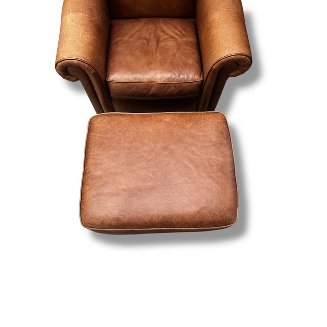 Animal Skin Bernhardt Leather Chair & Ottoman For Sale - Image 7 of 8