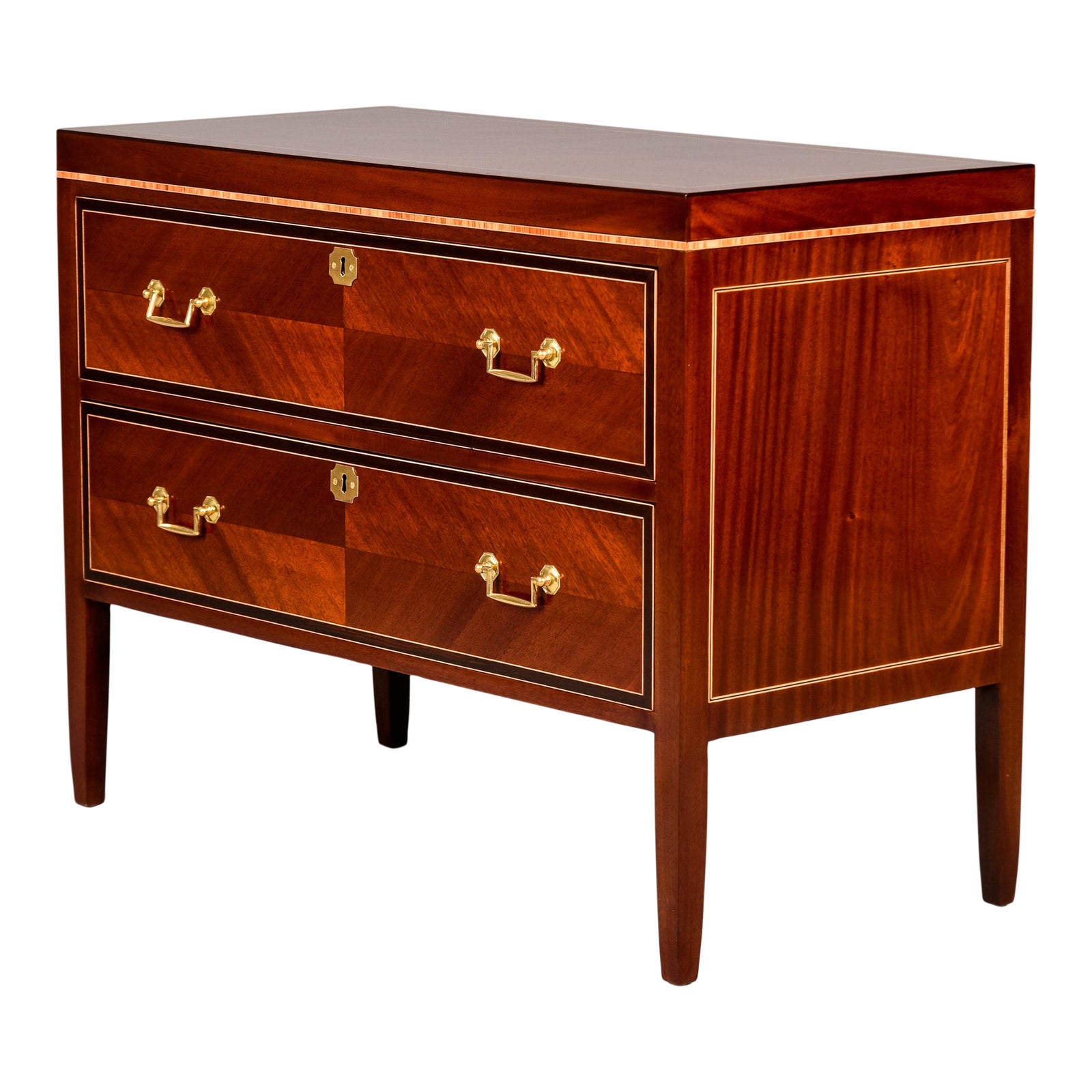 Vintage English Two Drawer Chest With Inlay & Brass Accents | Chairish