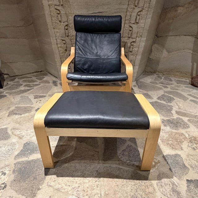 For your consideration, iconic IKEA POÄNG Armchair, paired here with its matching ottoman. Designed by Noboru Nakamura in...