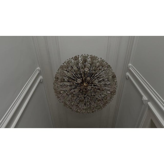 Large Oval Glass and Brass Flower Chandelier attributed to Emil Stejnar for Rupert Nikoll, Austria, 1950s For Sale - Image 14 of 18