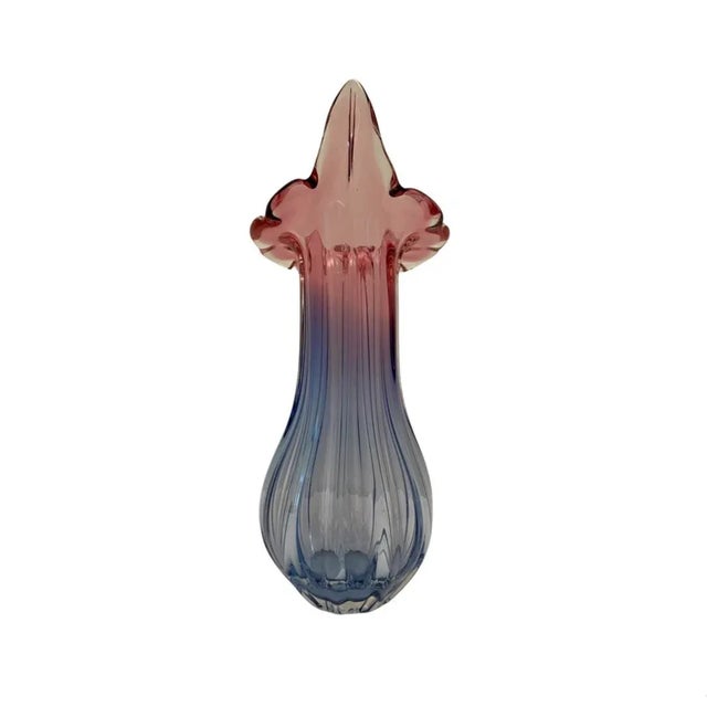 Art Deco Vintage 1970s Bohemian Czech Double Walled Stretch Glass Vase in Pink/Blue For Sale - Image 3 of 7