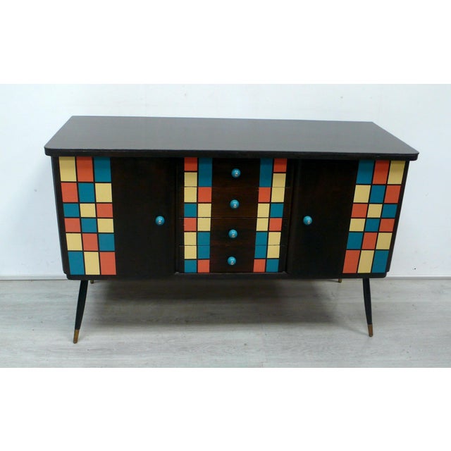 Mid-Century Modern Sideboard in Dark Nutwood and Colorful Pattern, 1950s For Sale - Image 4 of 6