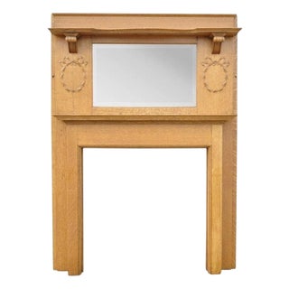 Antique American Victorian Golden Oak Wood Fireplace Mantel With Beveled Mirror For Sale